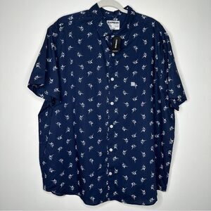 Express Button Down Shirt Navy Marlin‎ Summer Florida Short Sleeve Button Down
